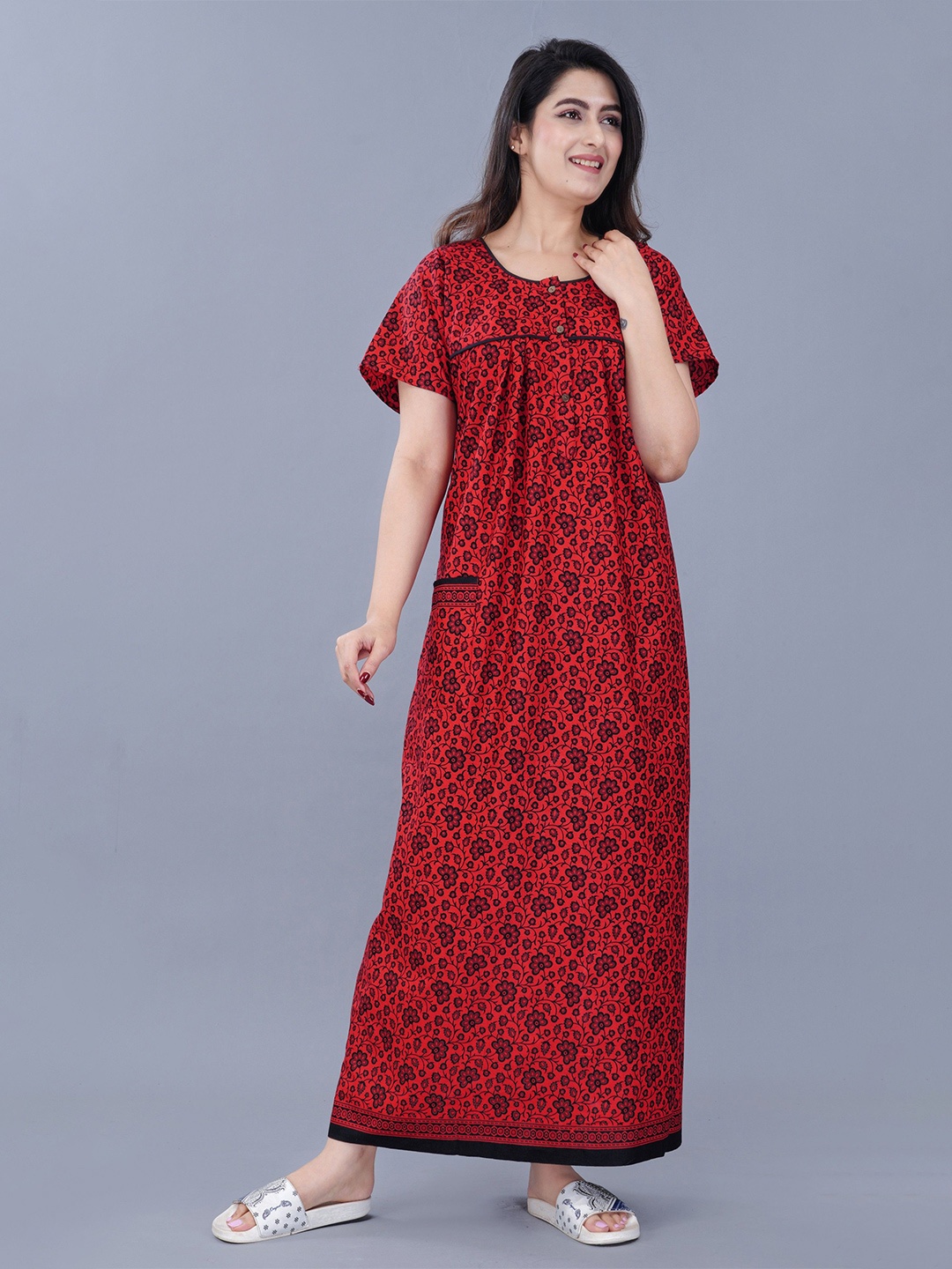 

MAYA PRINT Printed Maxi Nightdress, Red