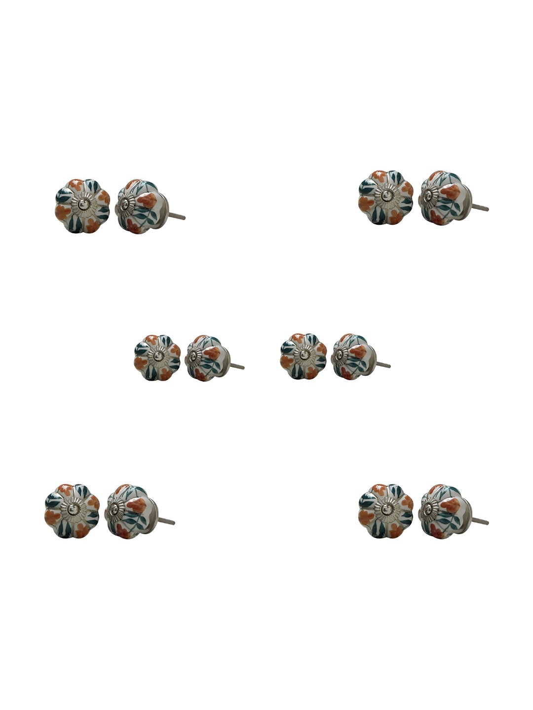 

Indianshelf White & Orange 6 Pieces Printed Ceramic Knobs