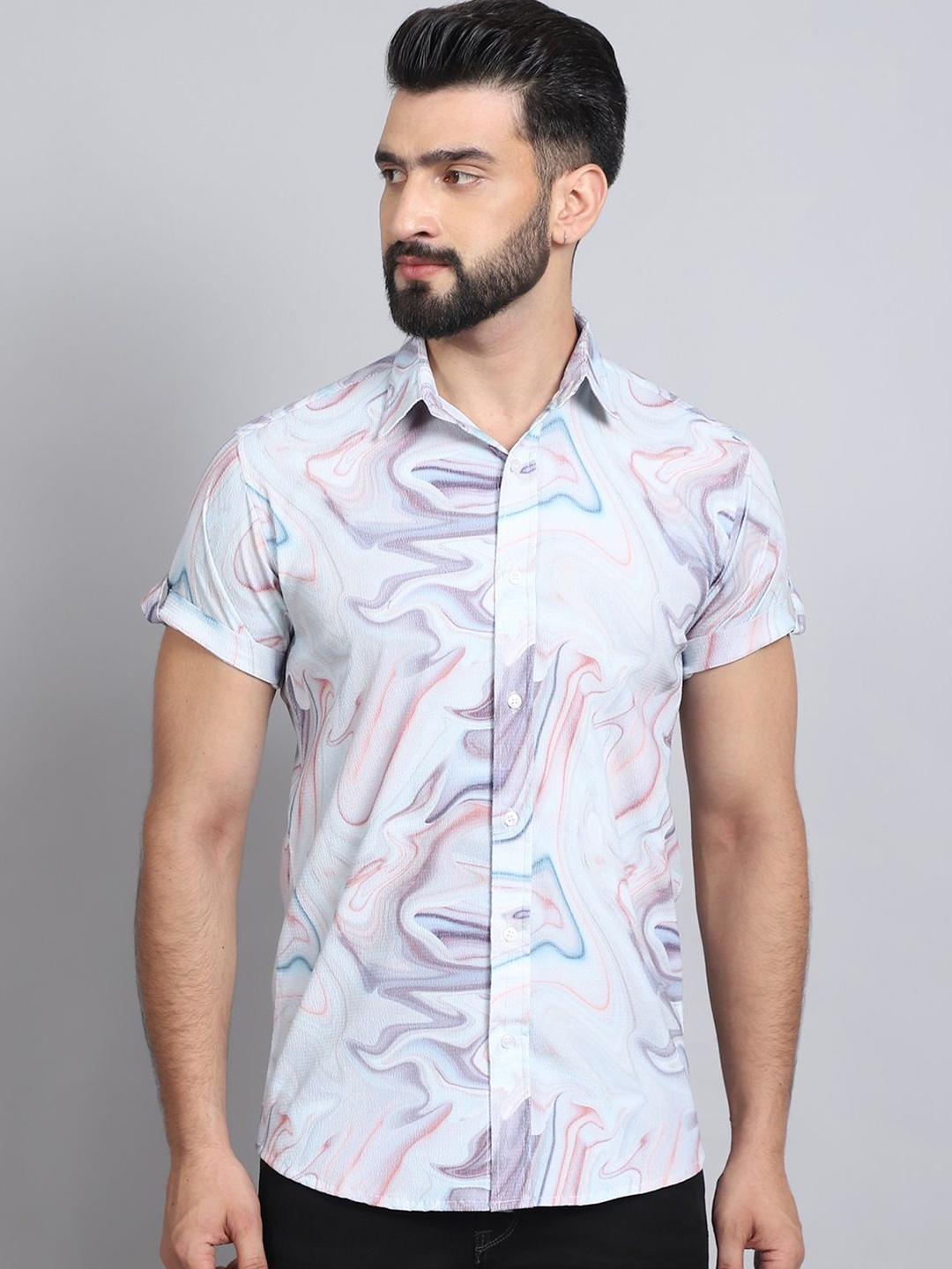 

Tanip Men Floral Sheer Printed Casual Shirt, Multi