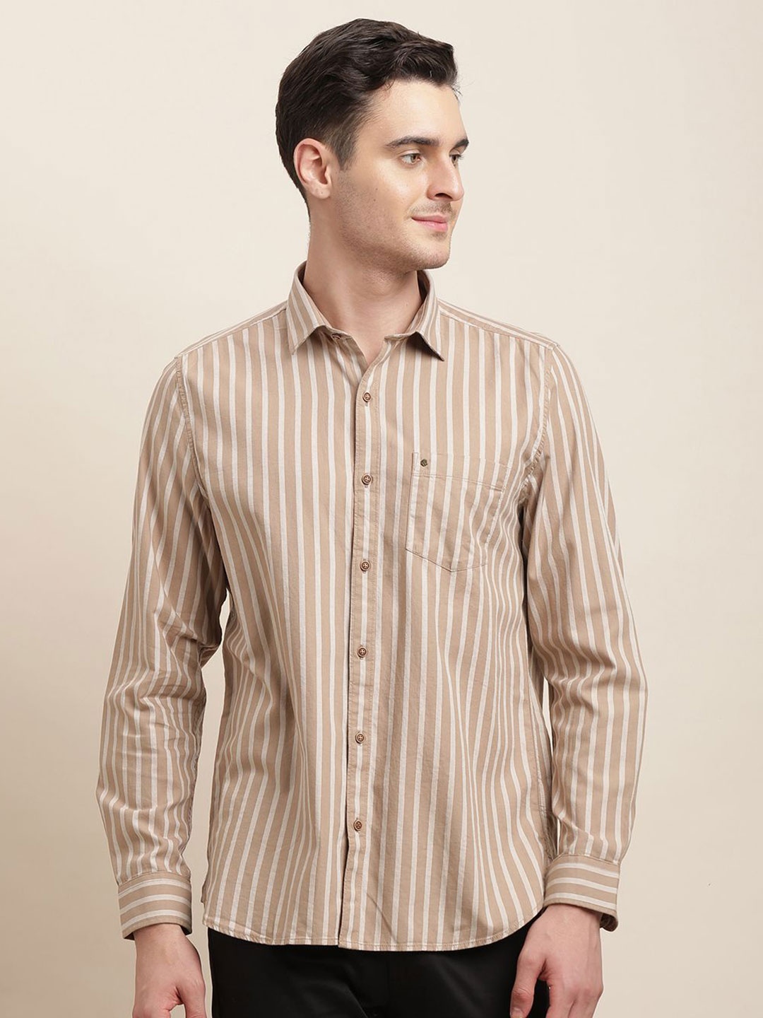

Turtle Men Relaxed Slim Fit Opaque Striped Casual Shirt, Brown
