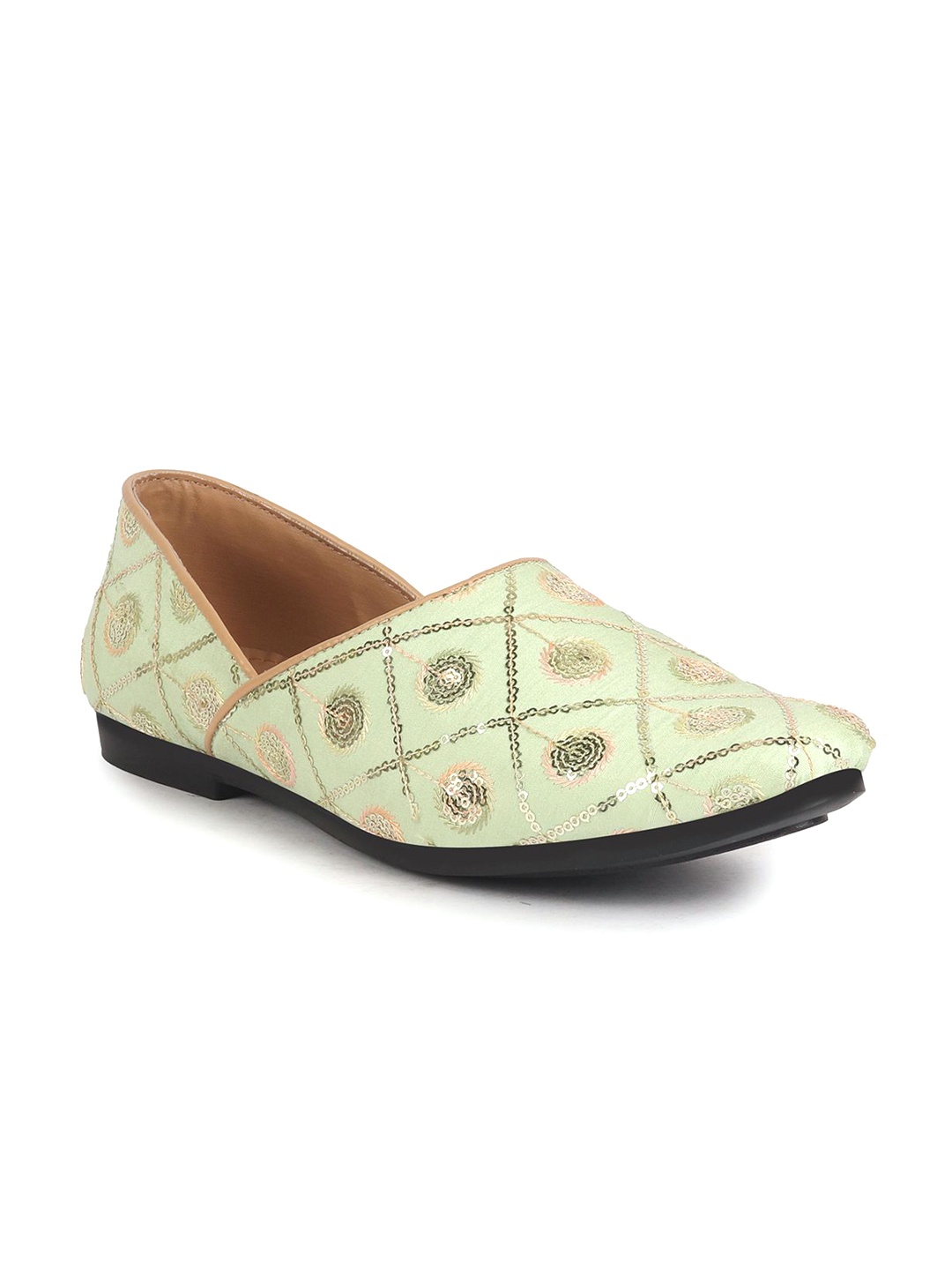 

FAUSTO Men Embroidered Mojaris, Green