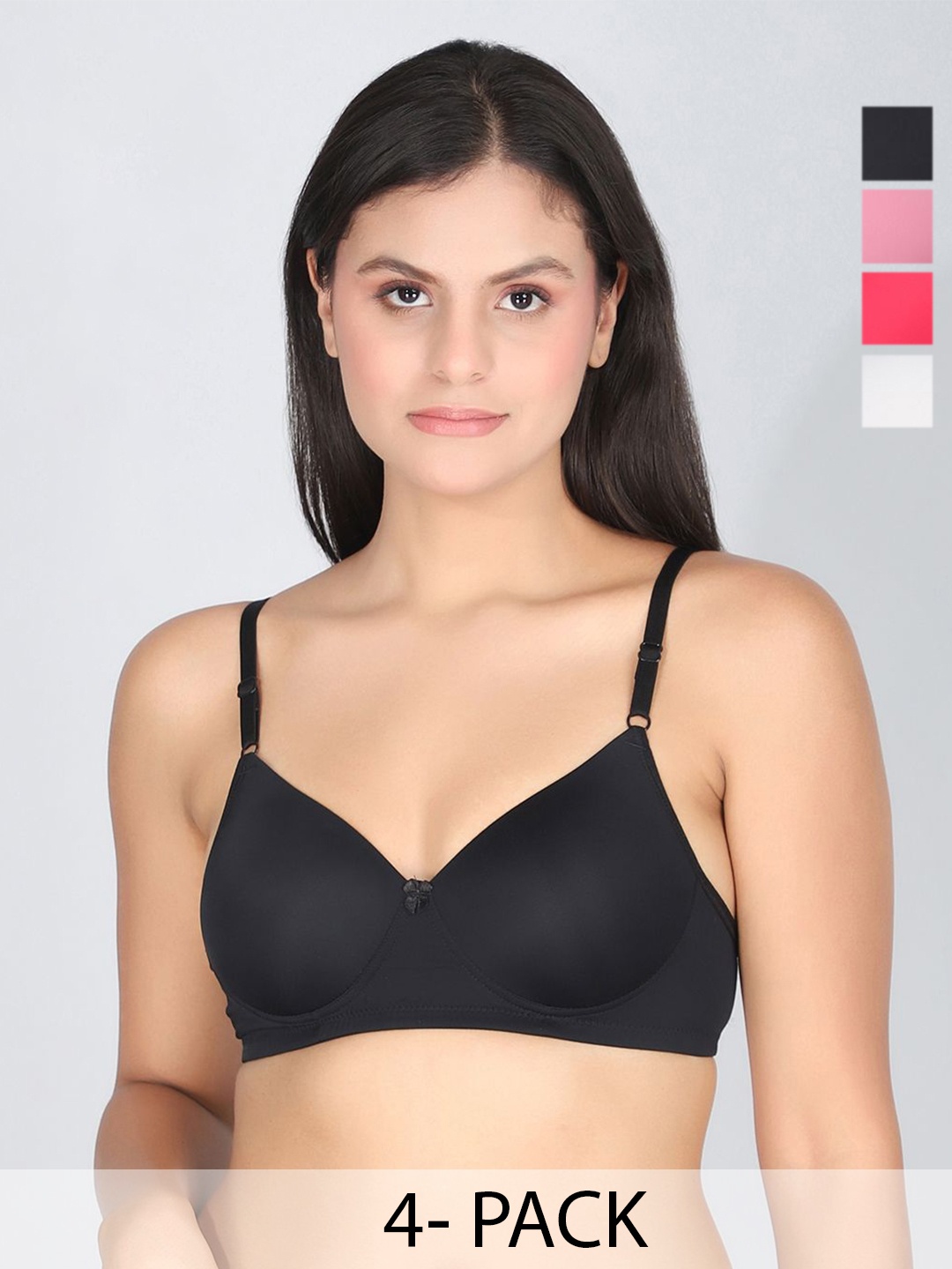 

StyFun Women Pack of 4 Everyday Full Coverage Lightly Padded Bra, Black