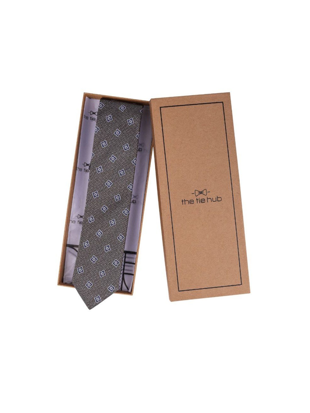 

The Tie Hub Men Printed Skinny Tie, Grey