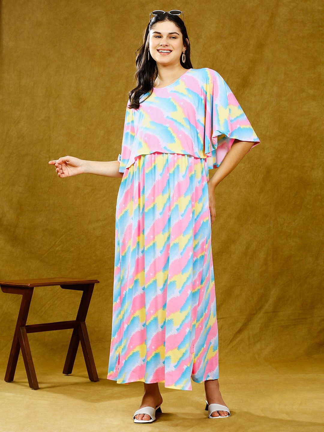 

True Shape Tie and Dye Print Layered Maternity Midi Dress, Pink