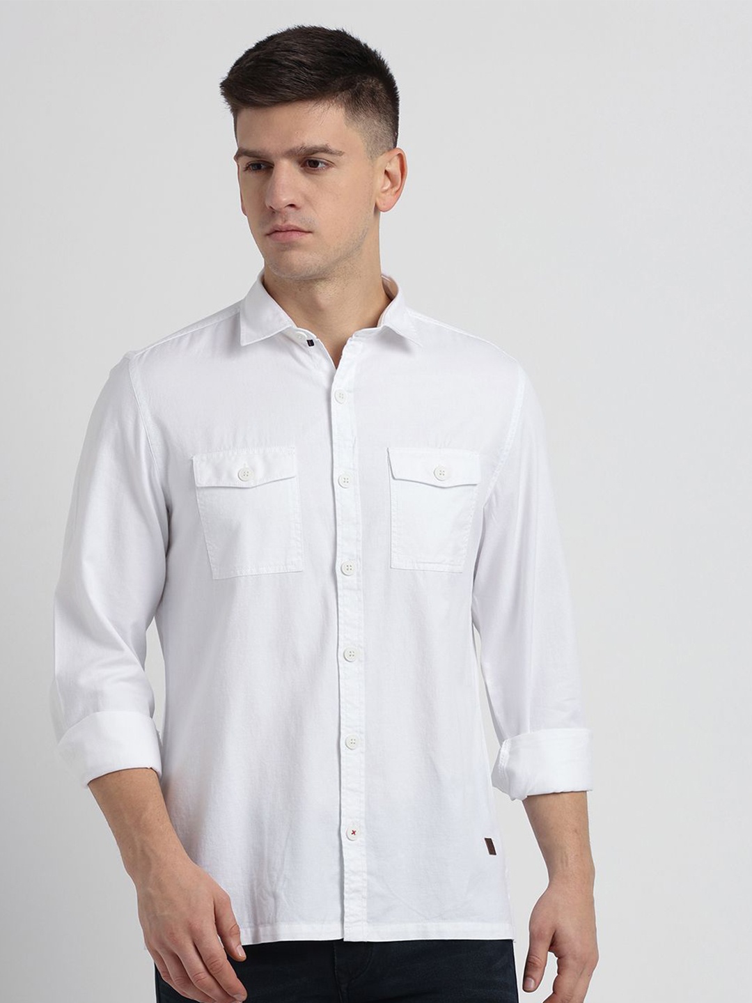 

Turtle Men Relaxed Slim Fit Opaque Casual Shirt, White