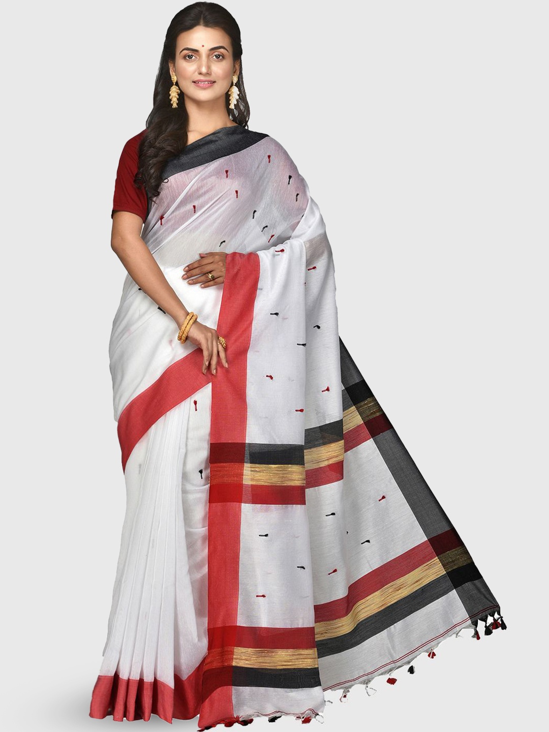 

Crochetin Woven Design Ready to Wear Saree, White