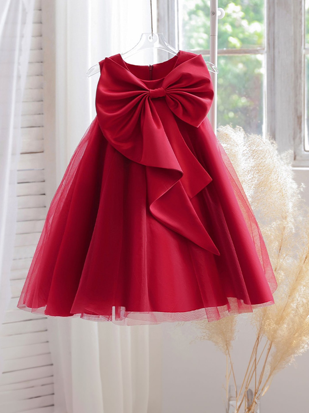 

LULU & SKY Girls A-Line Dress With Bow, Burgundy