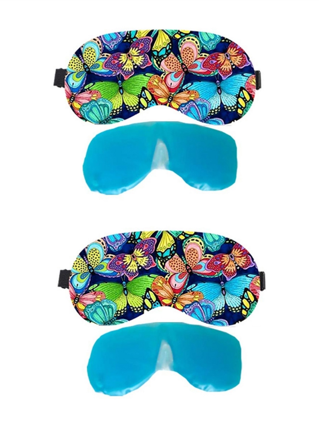 

Lushomes Pack Of 4 Butterfly Printed Super Soft Velvet Eye Mask & Gel Tube, Blue