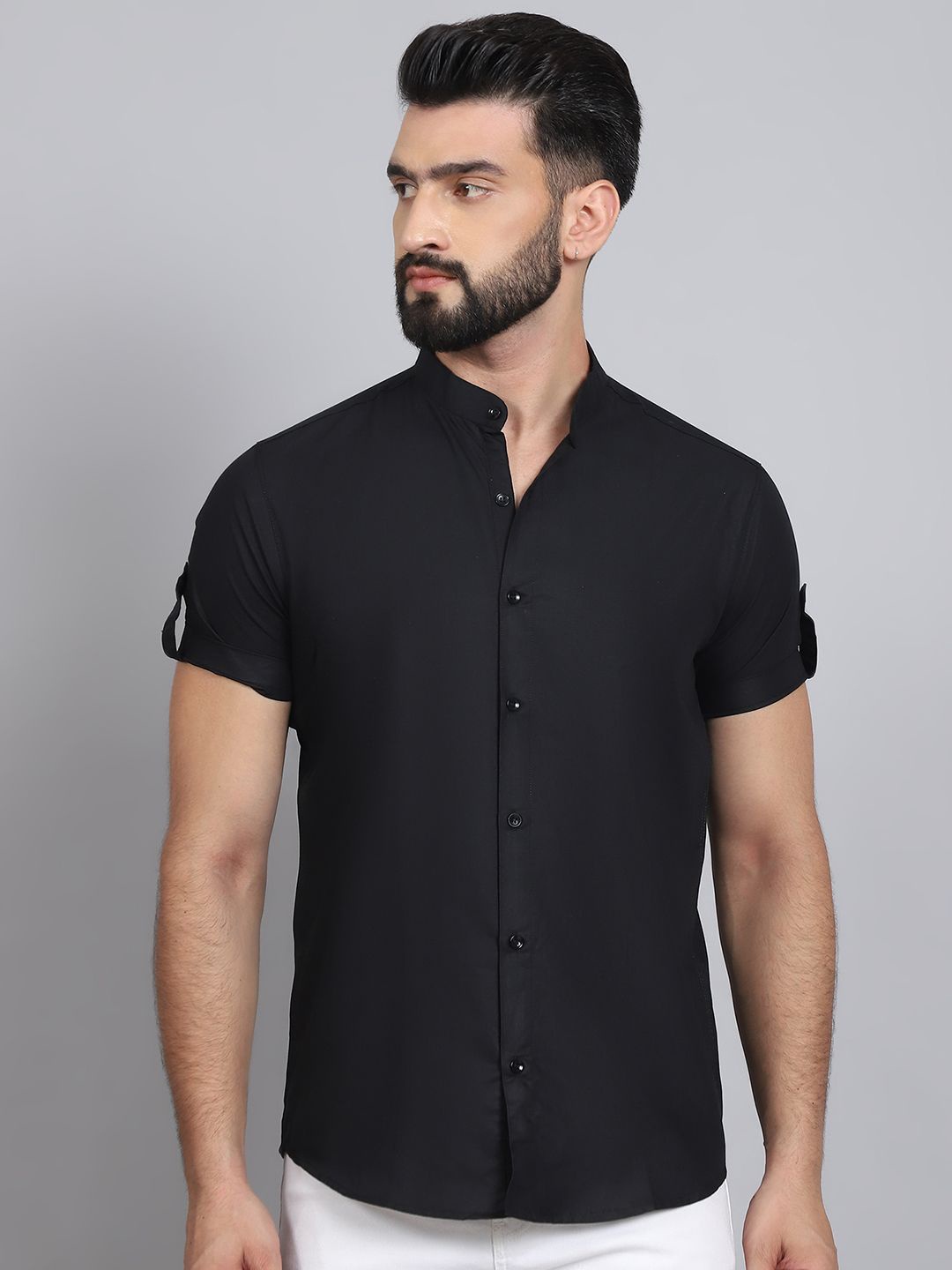 

Tanip Men Sheer Casual Shirt, Black