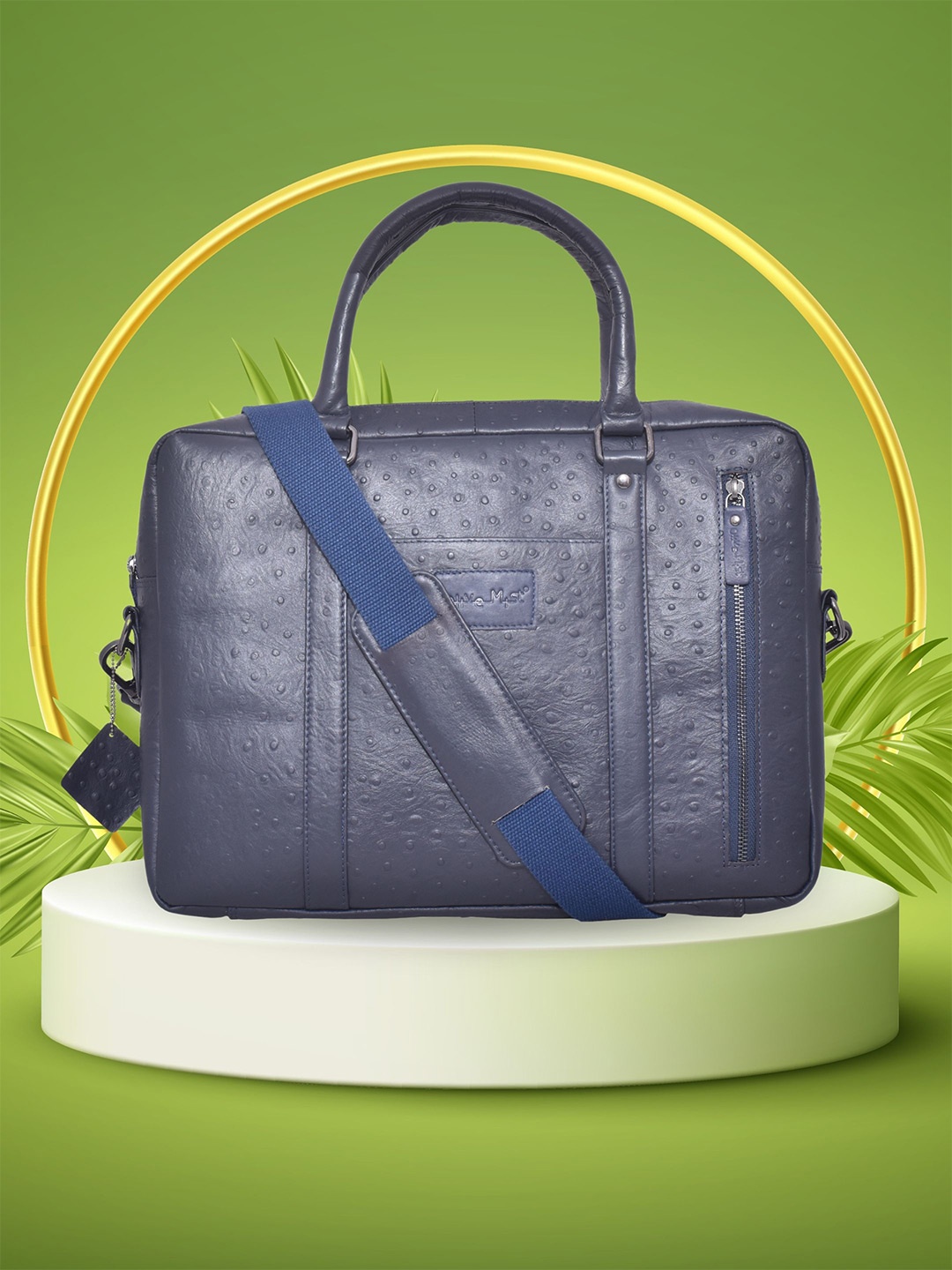 

OLIVE MIST Unisex Textured Leather Laptop Bag, Blue