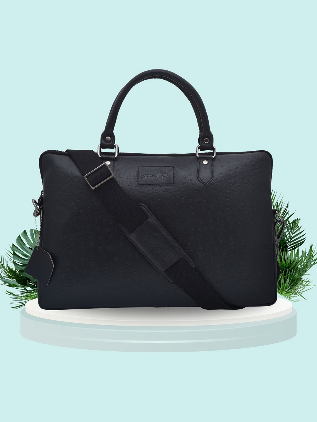

OLIVE MIST Unisex Textured Leather Laptop Bag, Black