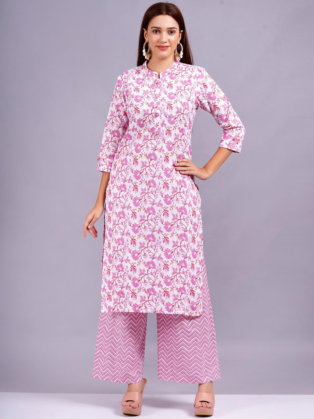 

KALINI Women Floral Printed Pure Cotton Kurta With Palazzos, Pink