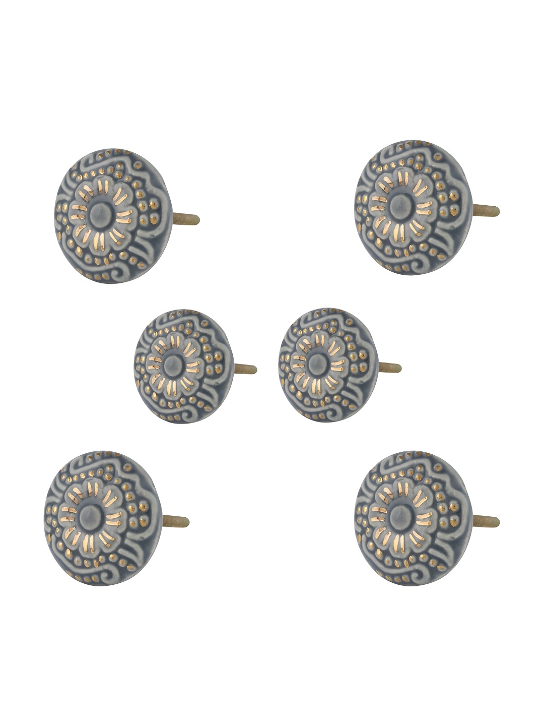 

Indianshelf Grey & White 6 Pieces Floral Printed Ceramic Knobs