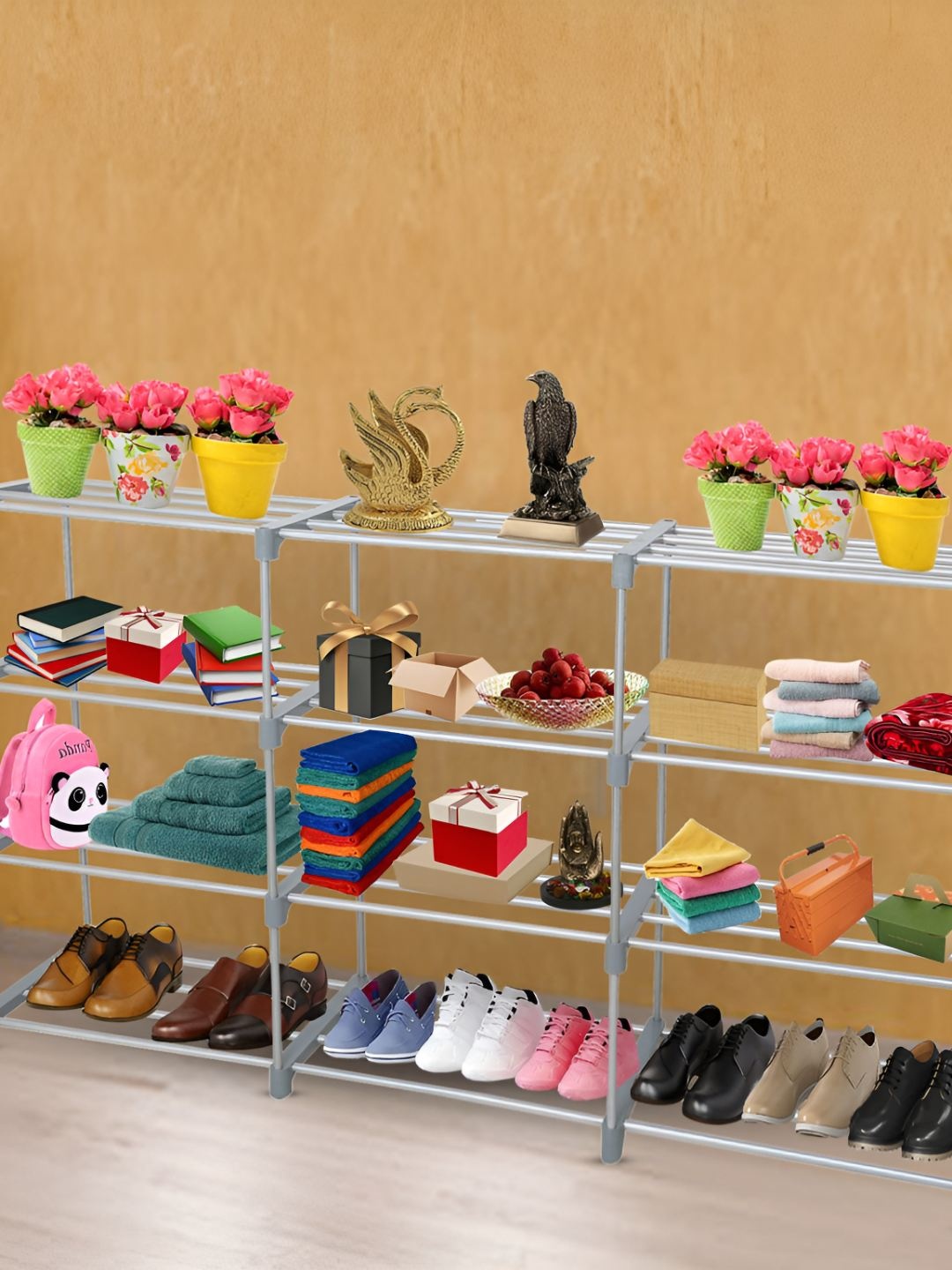 

Decent Hut 12 Shelves Multipurpose Portable Shoe Rack, Grey
