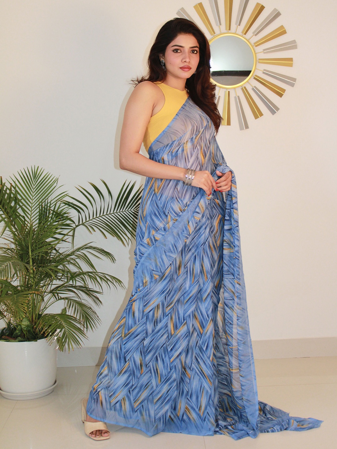 

SANJANA SILK Pure Georgette Bagh Saree, Blue