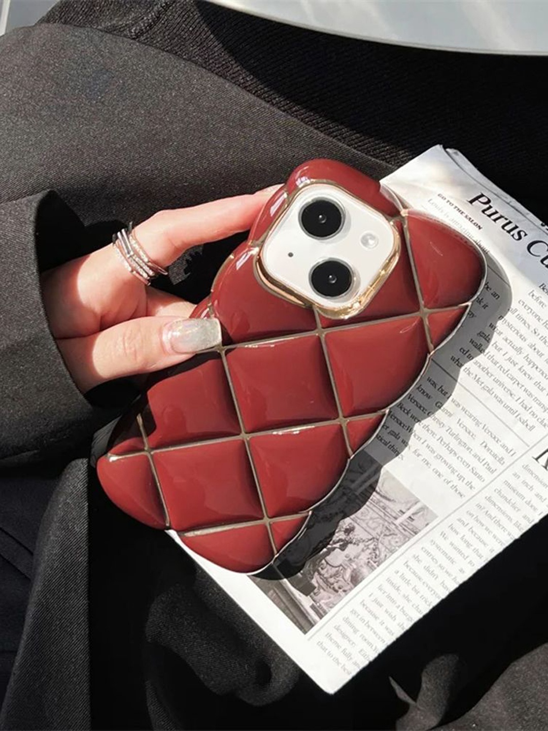 

Luxury Kase Solid Printed iPhone 14 Plus Back Case Mobile Accessories, Red