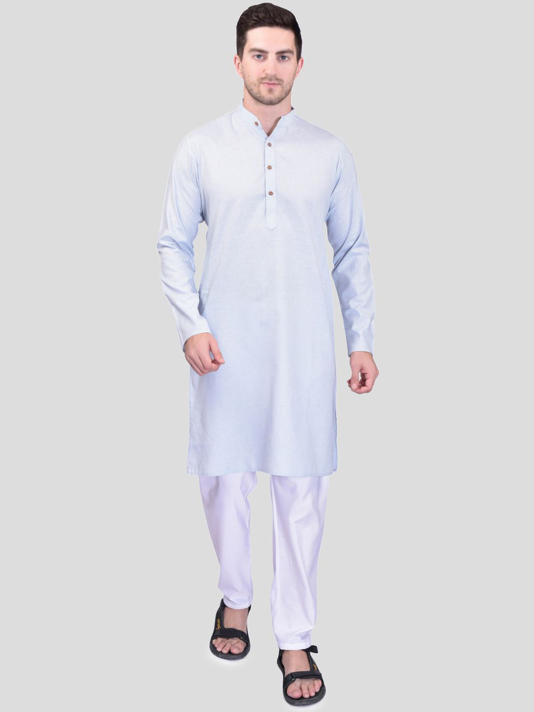 

11Caps Men Regular Pure Cotton Kurta with Trousers, Grey