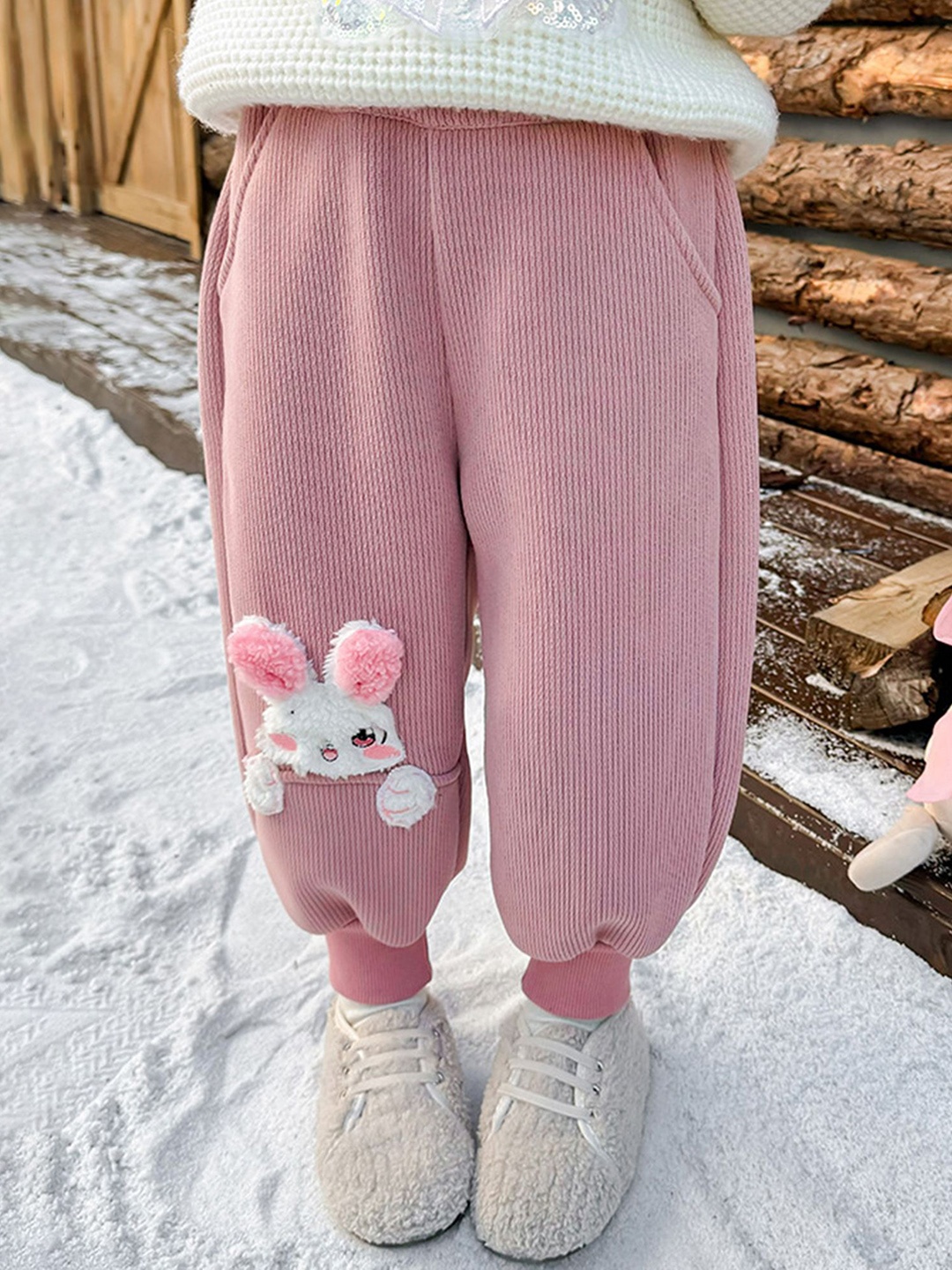 

LULU & SKY Girls Tapered Fit High-Rise Joggers Trousers, Pink