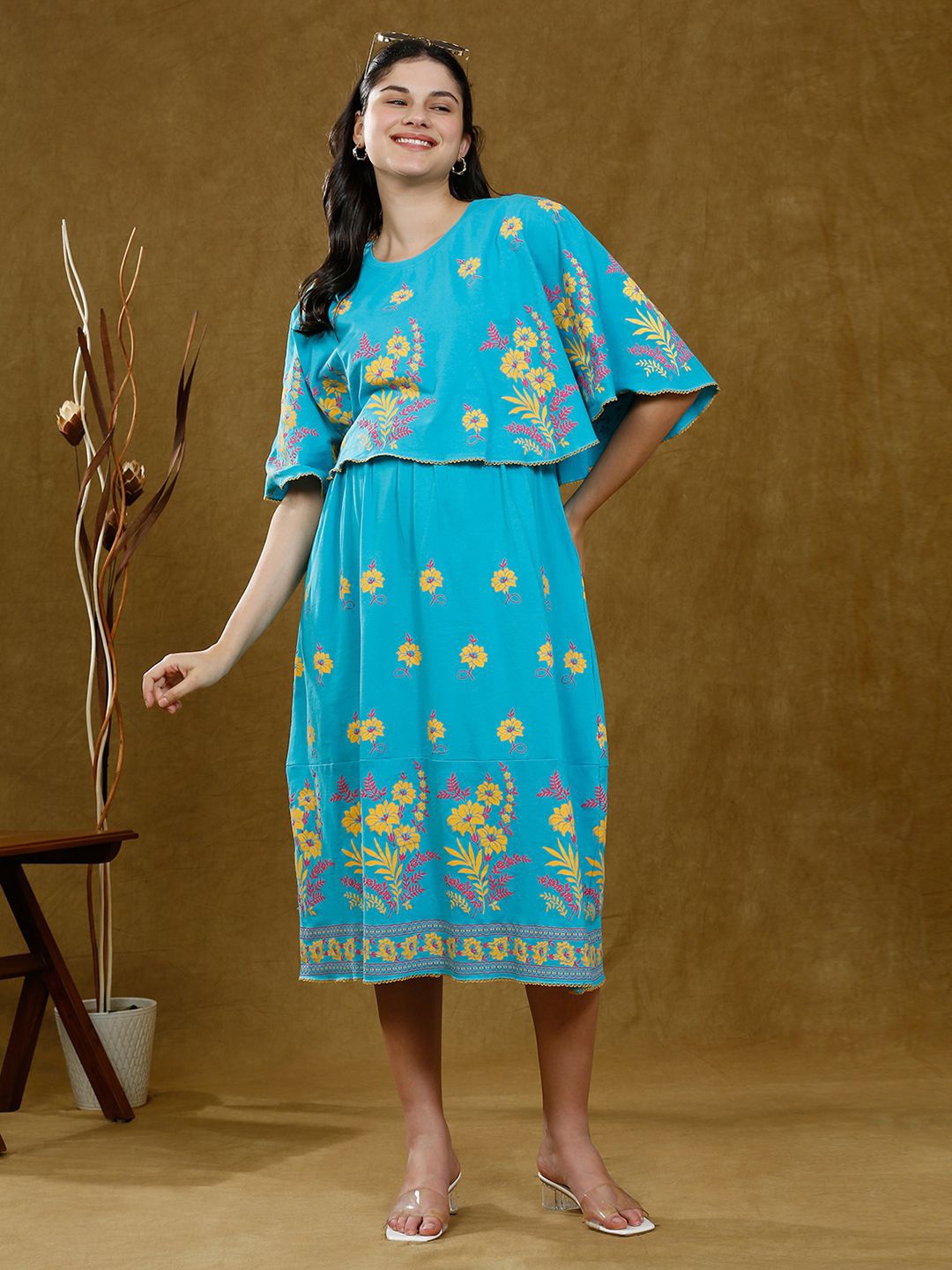 

True Shape Print Layered Maternity Midi Dress, Blue