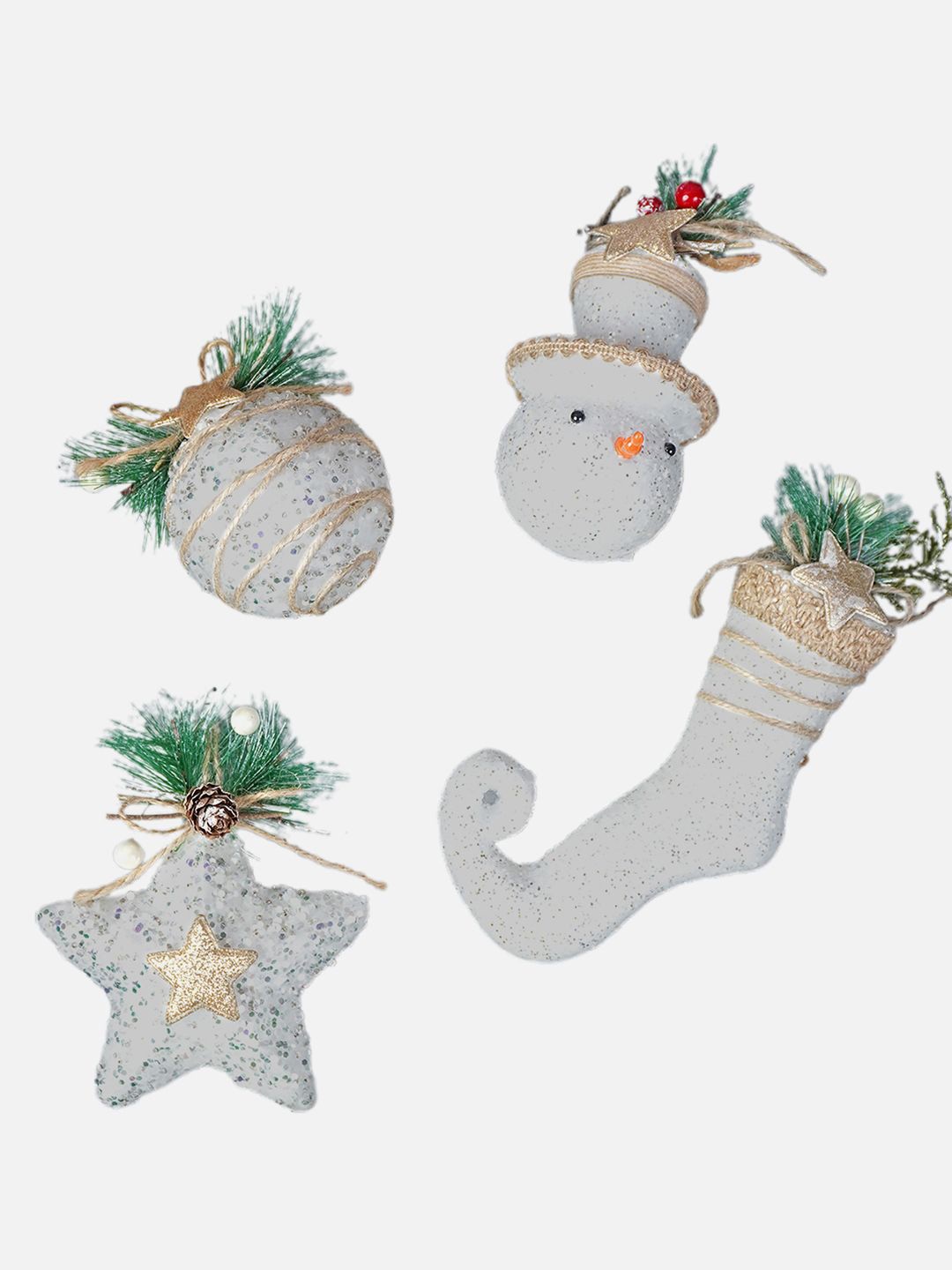 

Little Surprise Box LLP 4Pcs White Glitter Jute Elf Themed Christmas Tree Ornaments