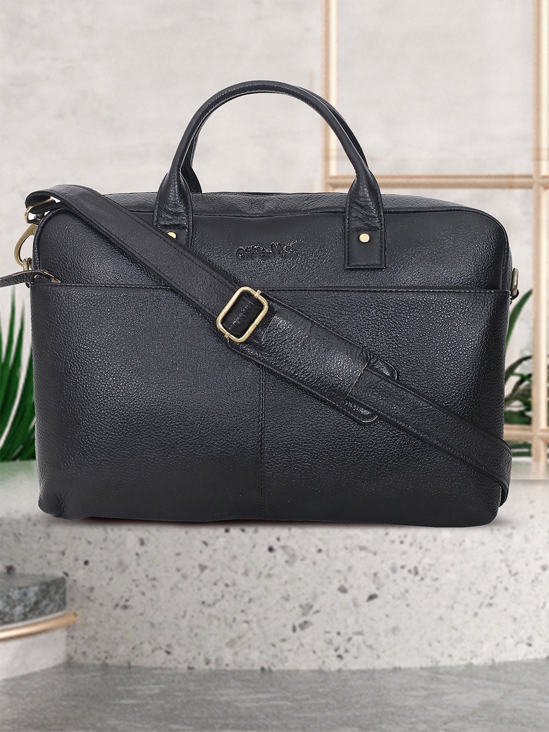 

OLIVE MIST Adults Leather Laptop Bag, Black