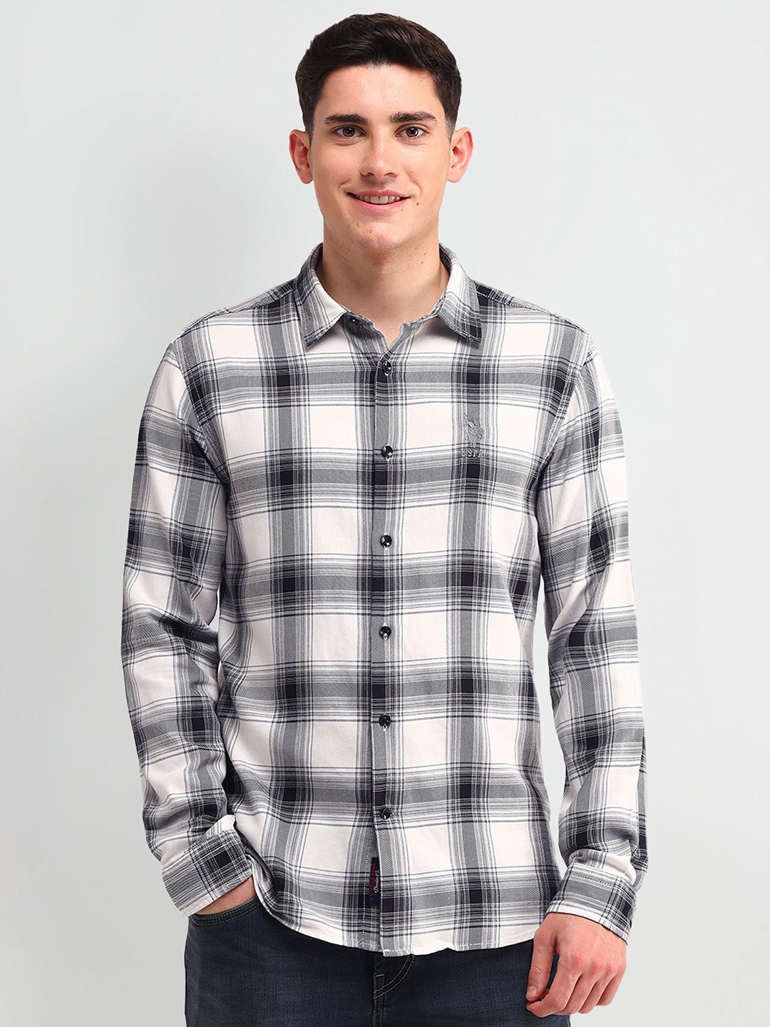 

U.S. Polo Assn. Denim Co. Men Smart Slim Fit Opaque Checked Casual Shirt, Black