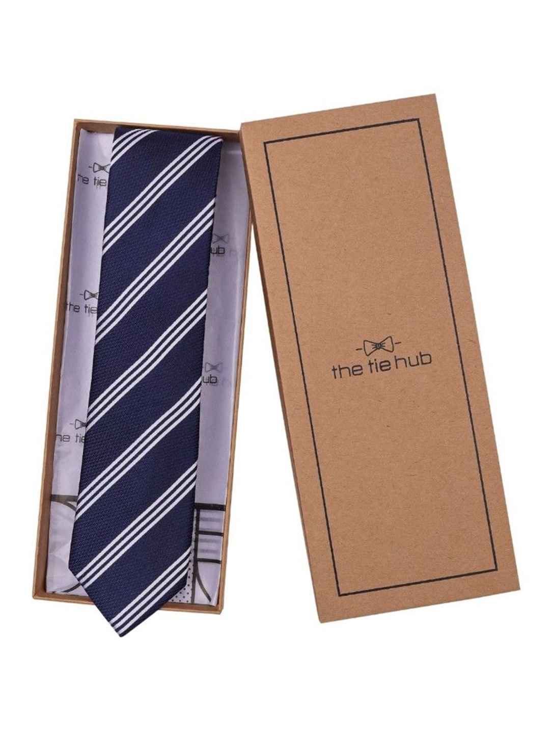 

The Tie Hub Men Striped Skinny Tie, Navy blue
