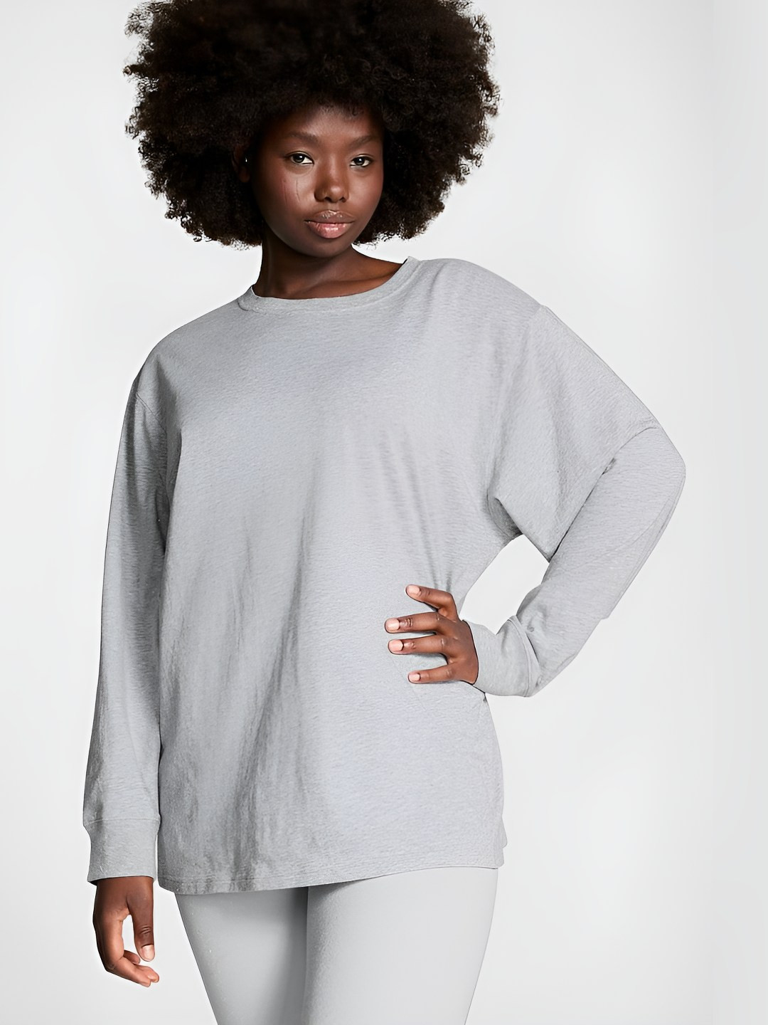 

Victoria's Secret Women Solid Round Neck Cotton Relaxed Fit T-shirt, Grey