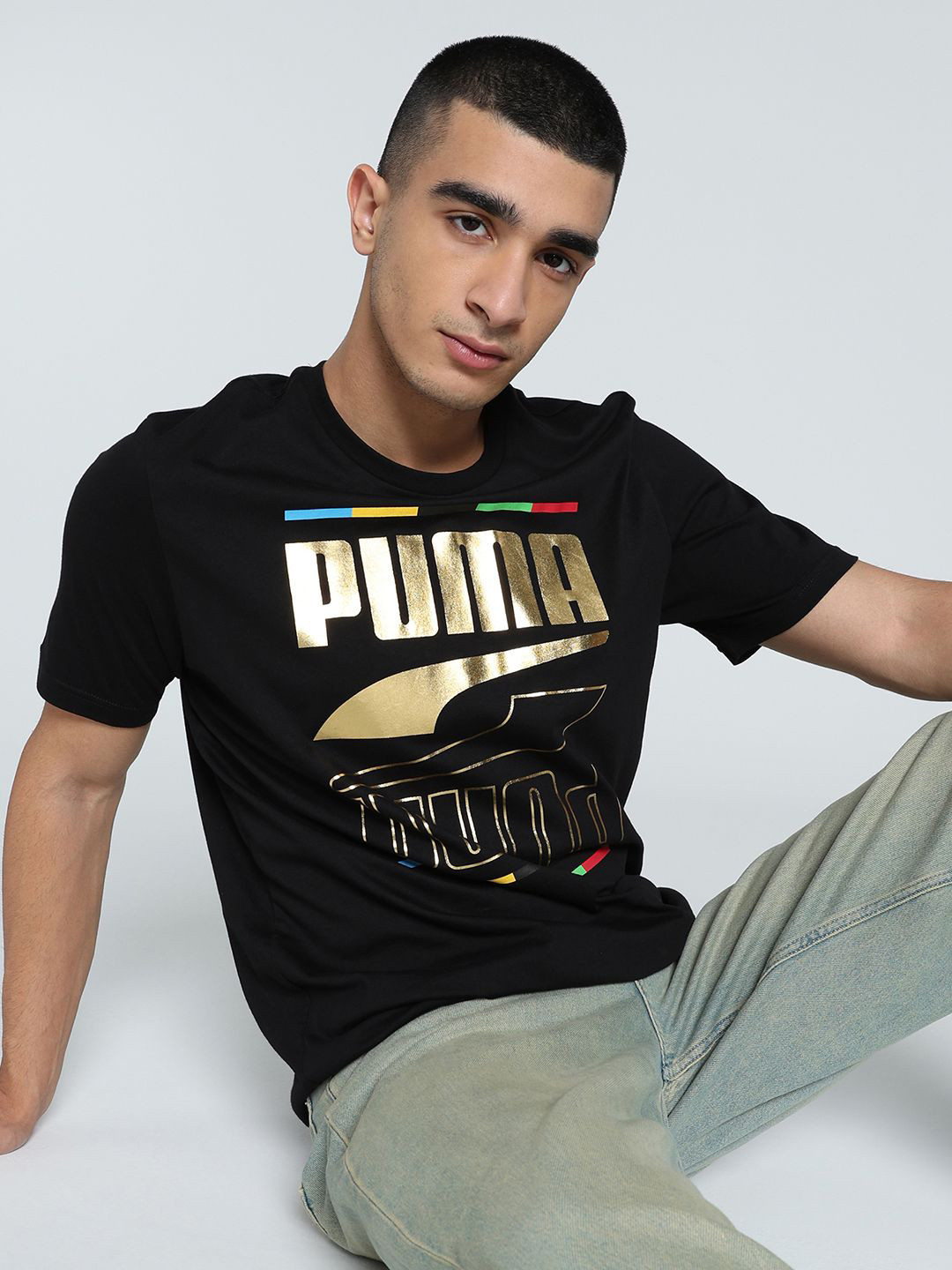 

Puma Graphic Printed Cotton Round Neck Short Sleeve T-Shirt, Black