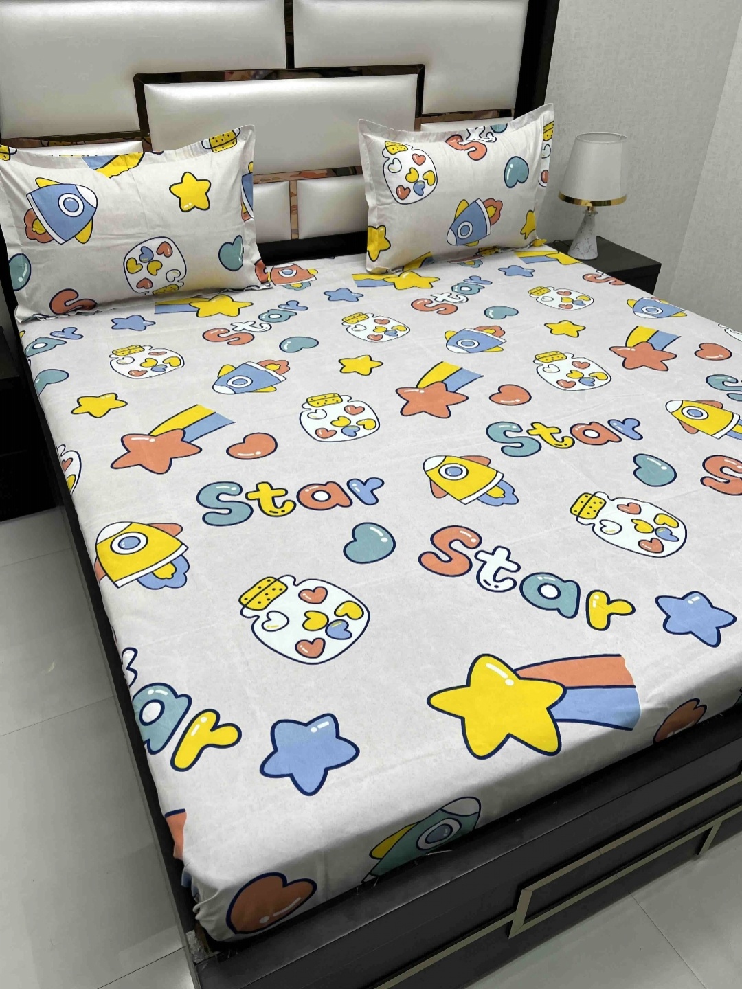 

Pure Decor Kids Grey Cartoon Printed Microfiber 210 TC Queen Bedsheet Set 2.55 m x 2.27 m