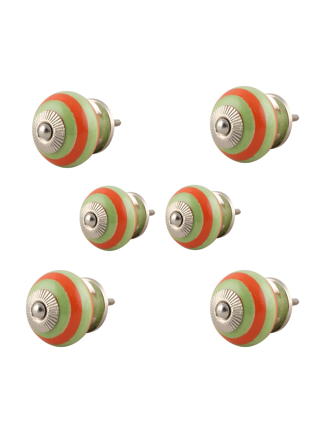 

Indianshelf 6-Pcs Green & Orange Colored Printed Ceramic Knobs
