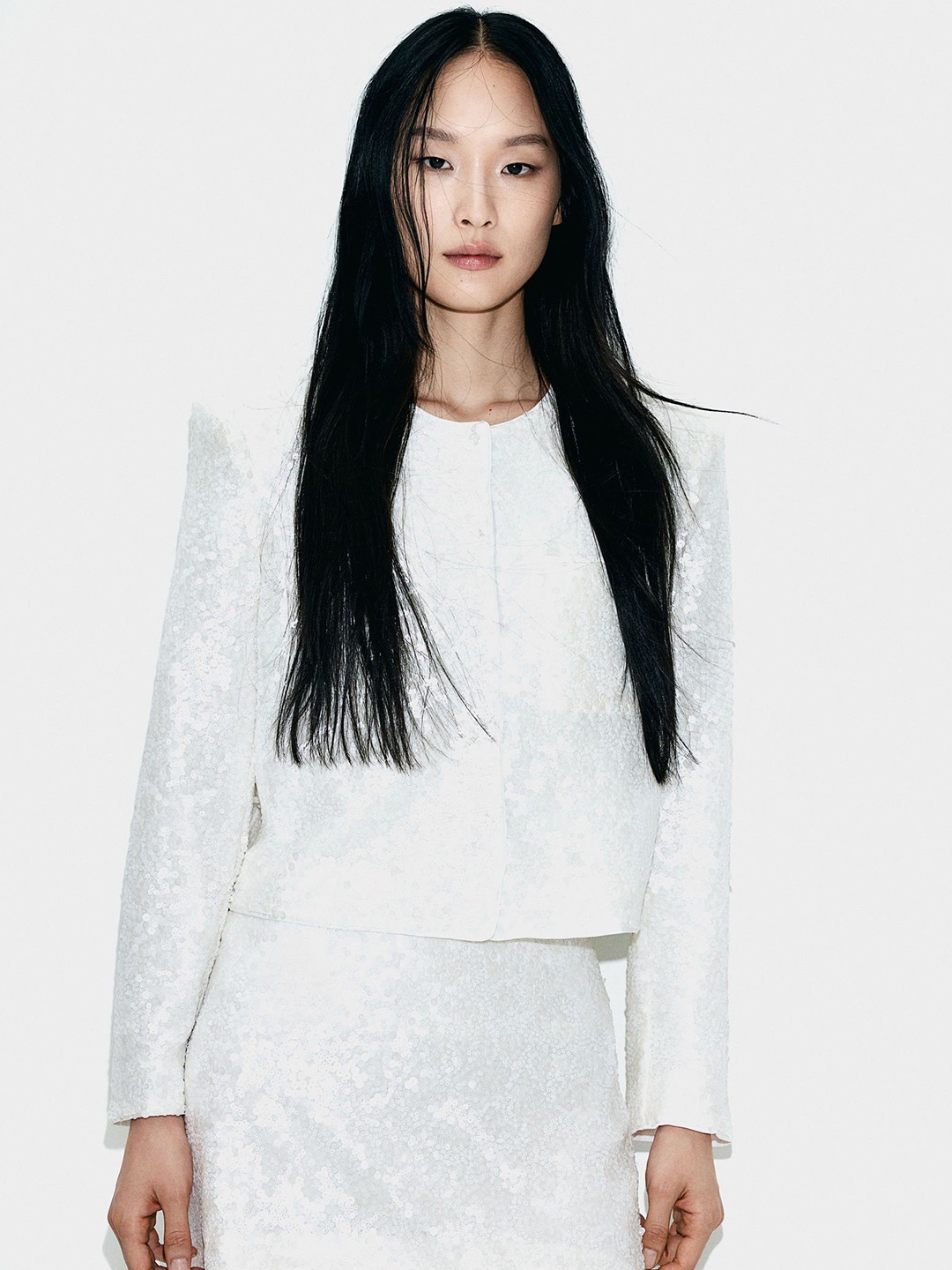 

H&M Sequined Blouse Top, White