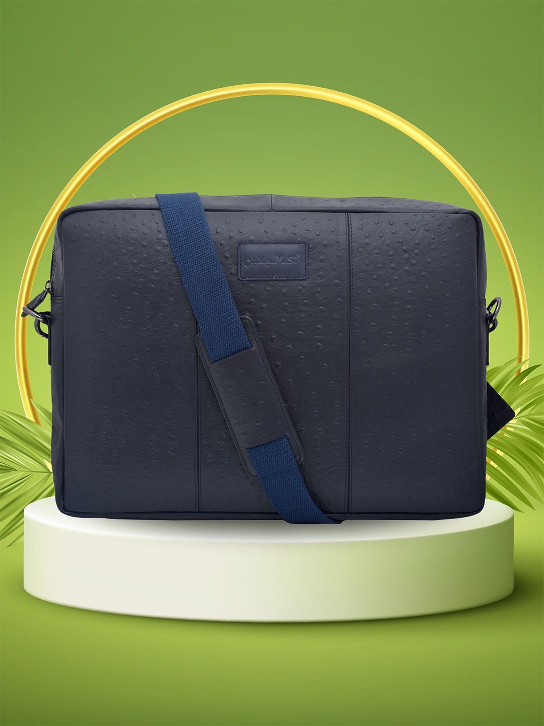 

OLIVE MIST Unisex Textured Leather Laptop Bag, Blue