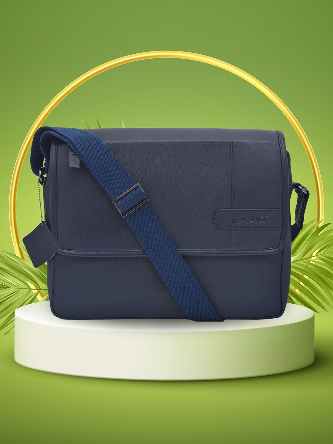 

OLIVE MIST Unisex Textured Leather Laptop Bag, Blue
