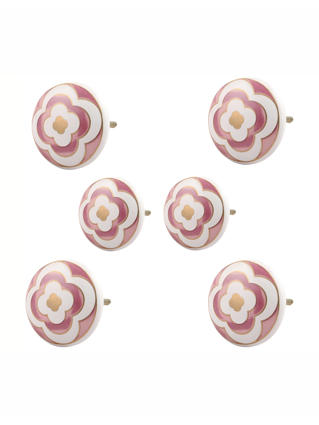 

Indianshelf Pink & White 6 Pieces Printed Ceramic Knobs