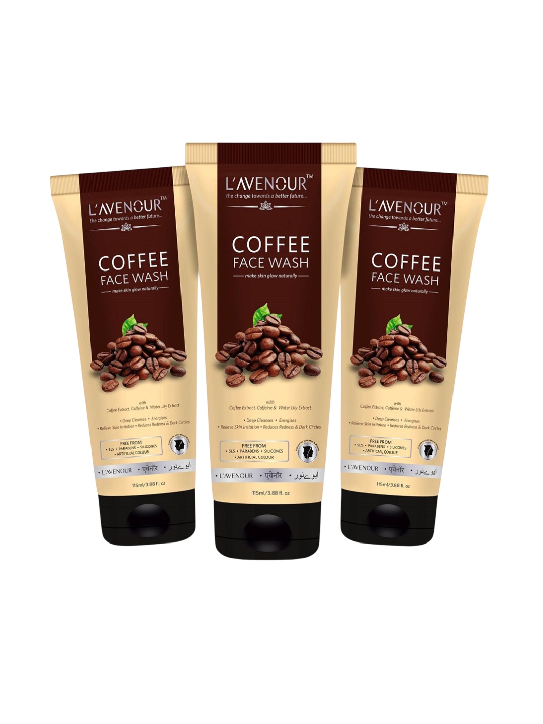 

L'AVENOUR Set Of 3 Coffee Face Wash For Deep Cleansing - 115 ml Each, Brown