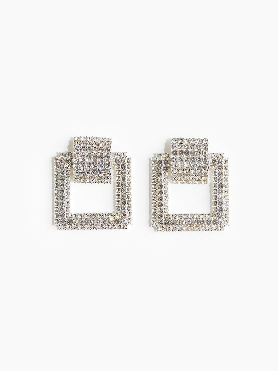 

H&M Square Rhinestone Earrings, Silver