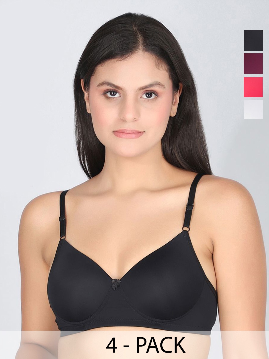 

StyFun Women Pack of 4 Seamless Full Coverage Lightly Padded Bra, Black