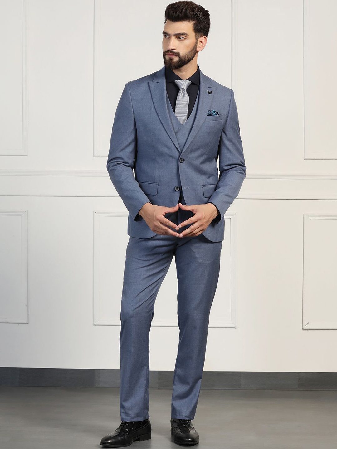 

Blackberrys Men Slim-Fit Single-Breasted Notched Lapel 2 Piece Formal Suit, Blue