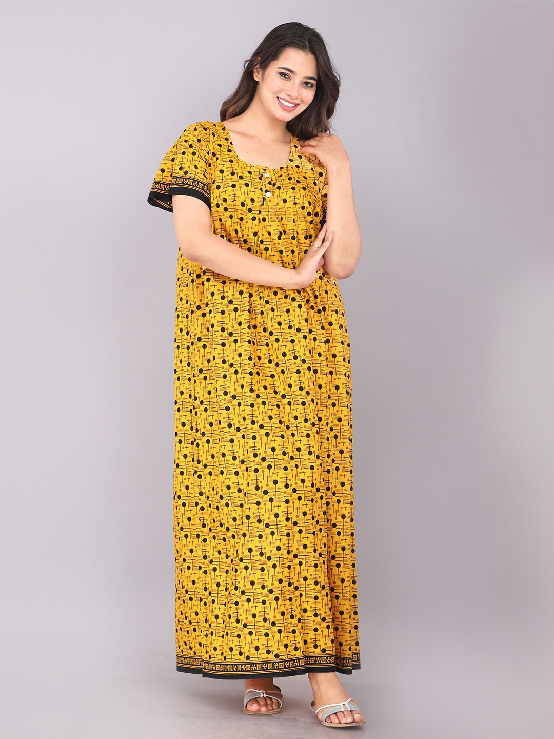 

MAYA PRINT Printed Maxi Nightdress, Yellow
