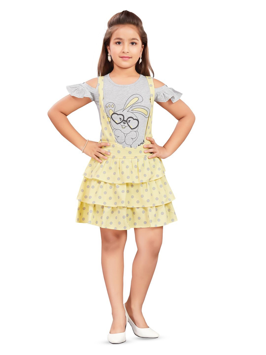 

Lei-Chie Printed T-shirt With Dungarees Skirt, Yellow