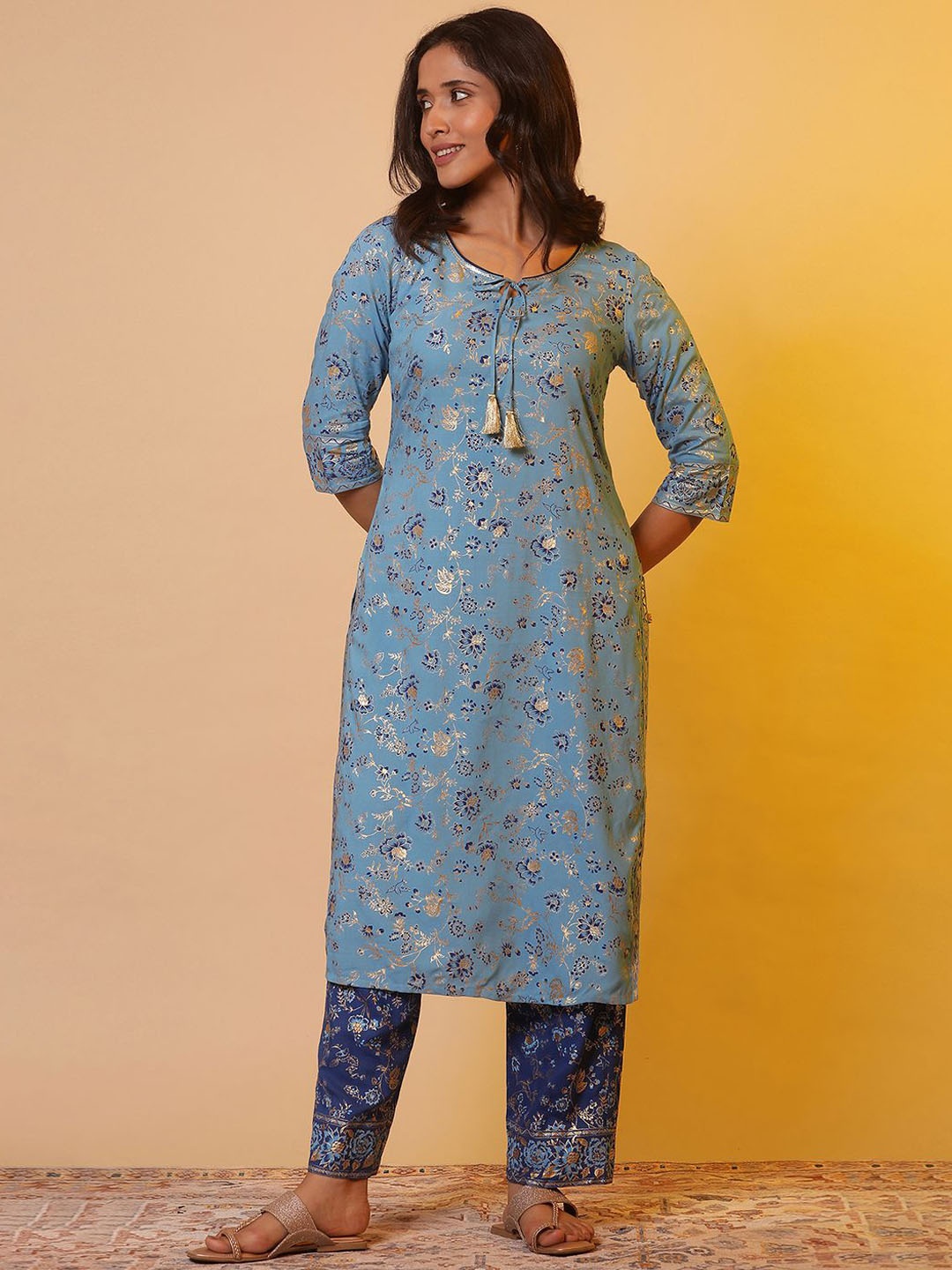 

AURELIA Women Ethnic Motifs Printed Kurta, Blue