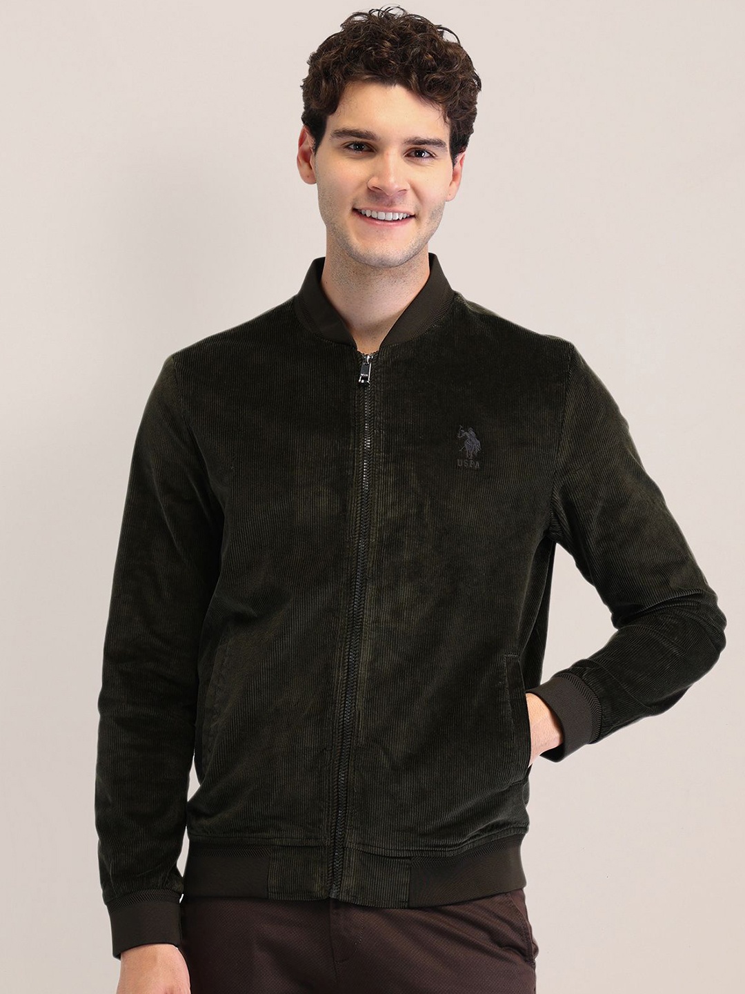 

U.S. Polo Assn. Men Brand Logo Bomber Jacket, Green
