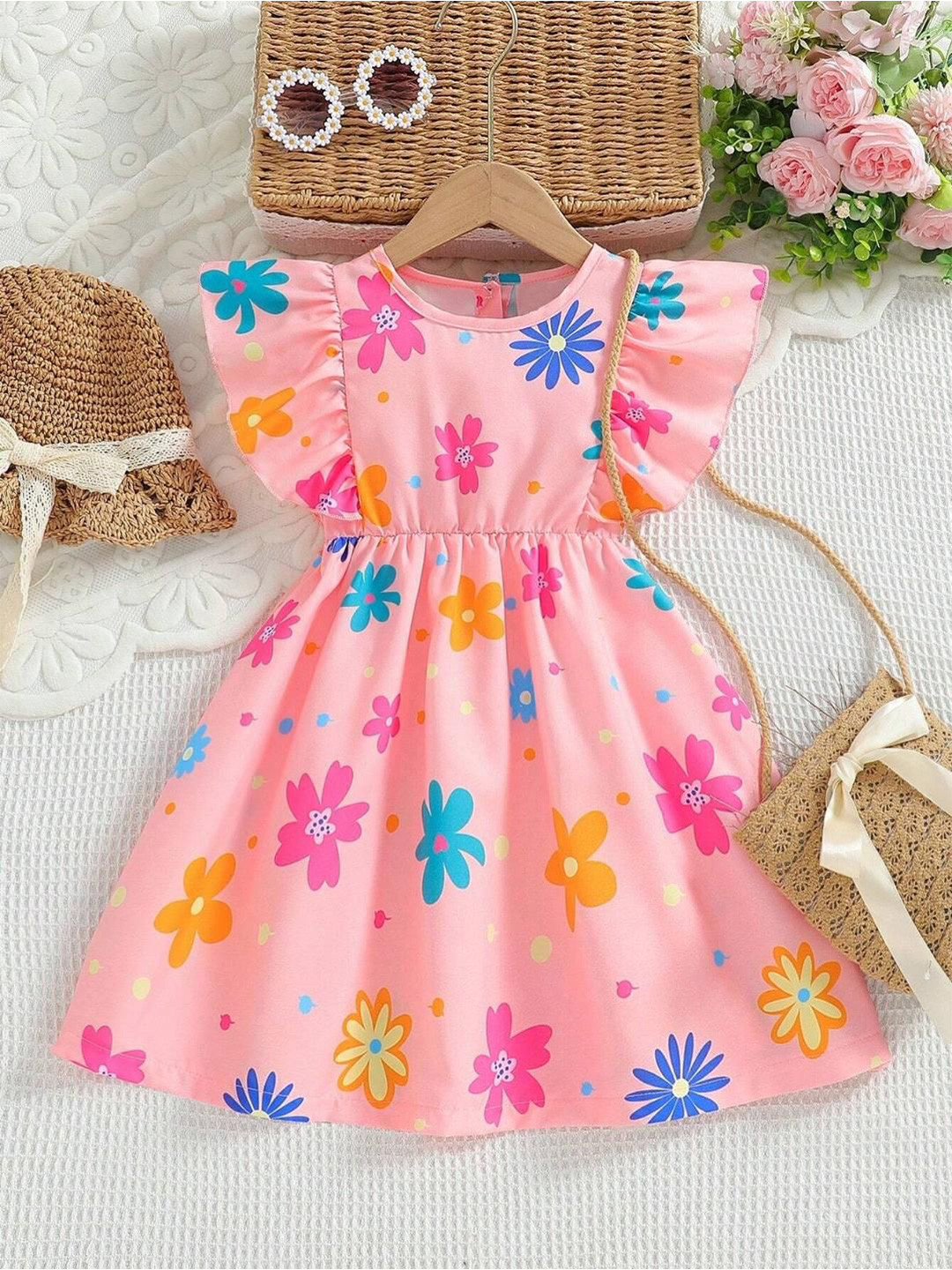 

Miss & Chief Girls Floral Printed Fit & Flare Midi Dress, Pink