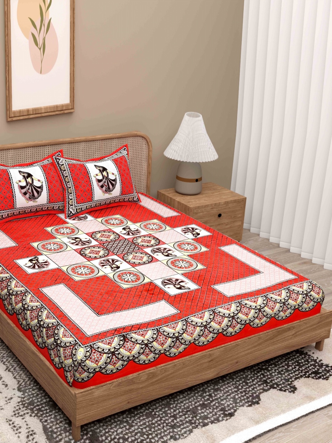 

Lali Prints Red 180 TC Queen Bedsheet with 2 Pillow Covers