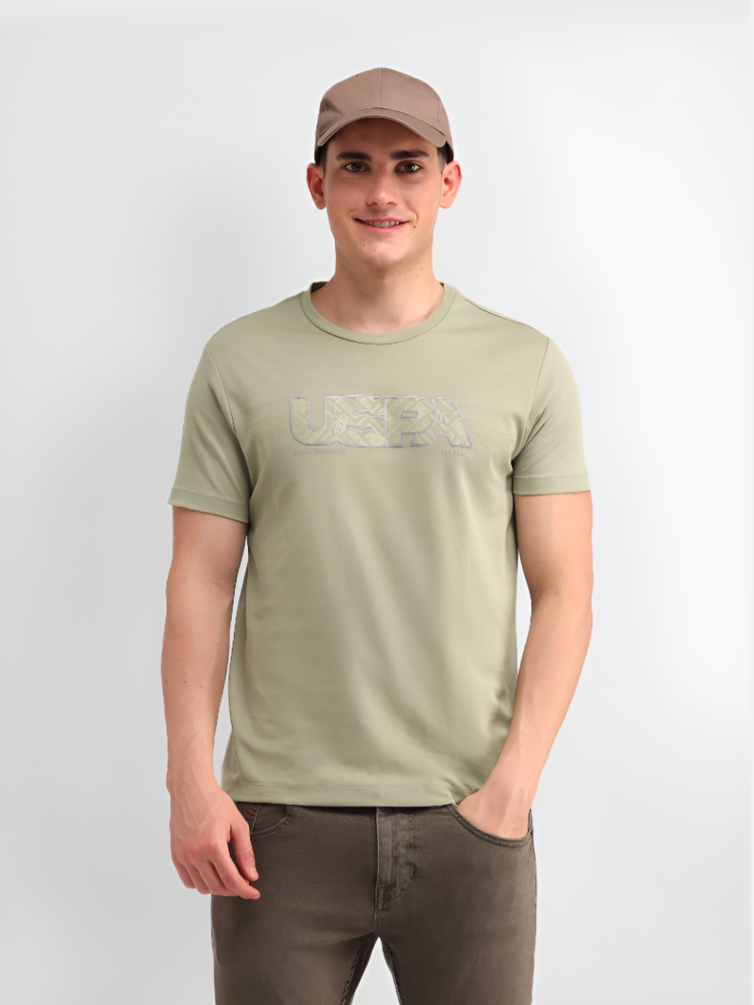 

U.S. Polo Assn. Denim Co. Men Brand Logo Printed Round Neck Cotton T-shirt, Green