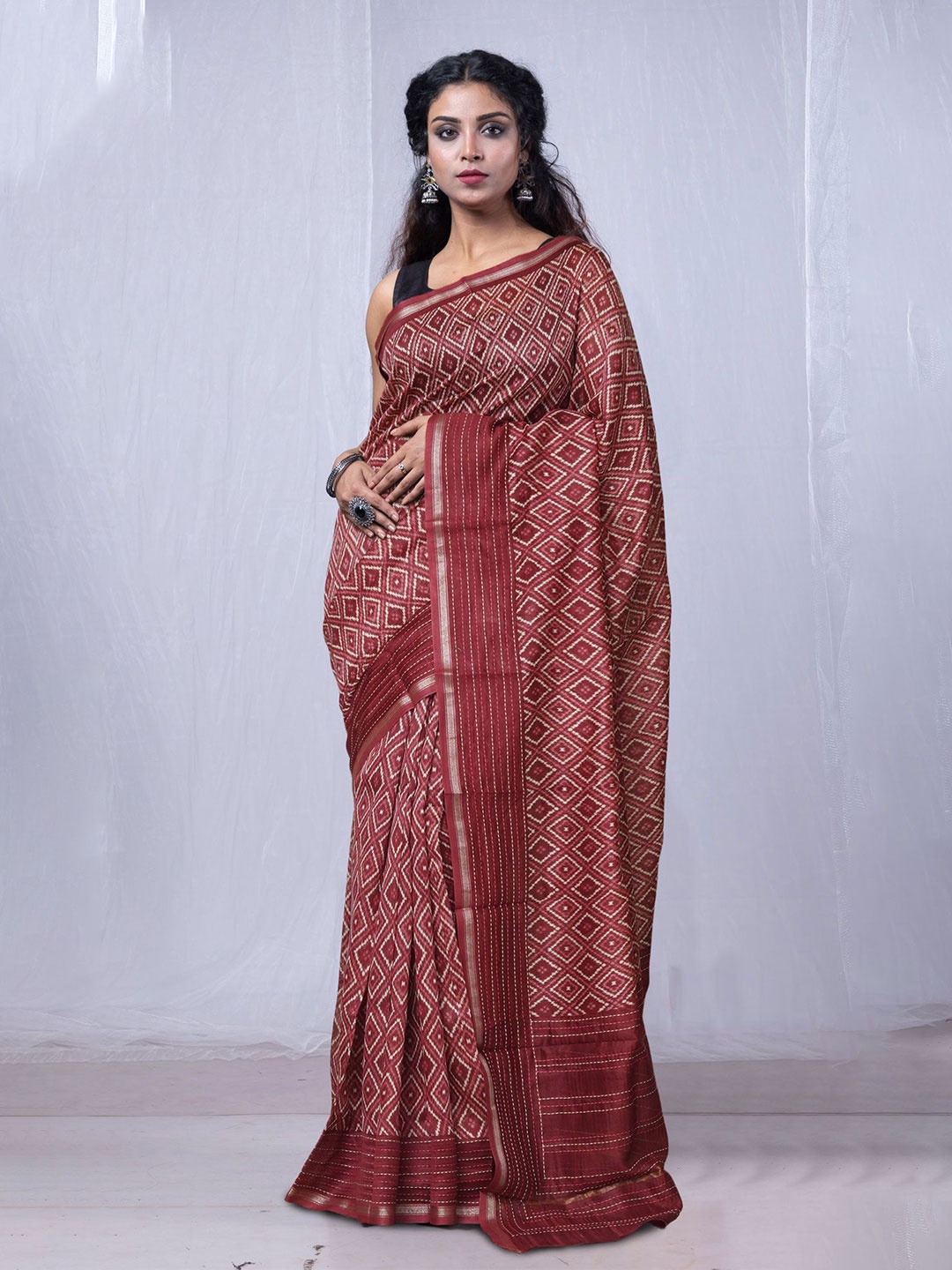 

Unnati Silks Silk Cotton Handloom Chanderi Saree, Burgundy