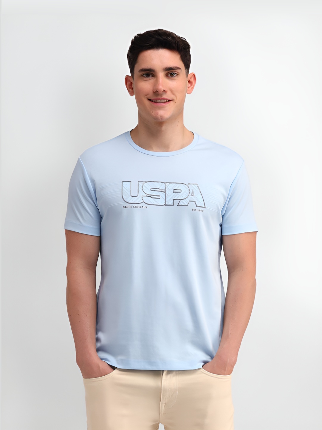 

U.S. Polo Assn. Denim Co. Men Brand Logo Printed Round Neck Cotton T-shirt, Blue