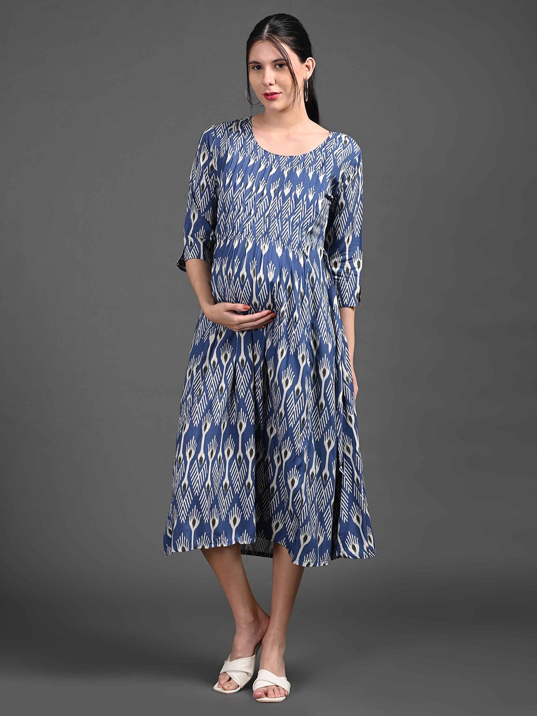 

GOLDSTROMS Print Fit & Flare Midi Dress, Blue