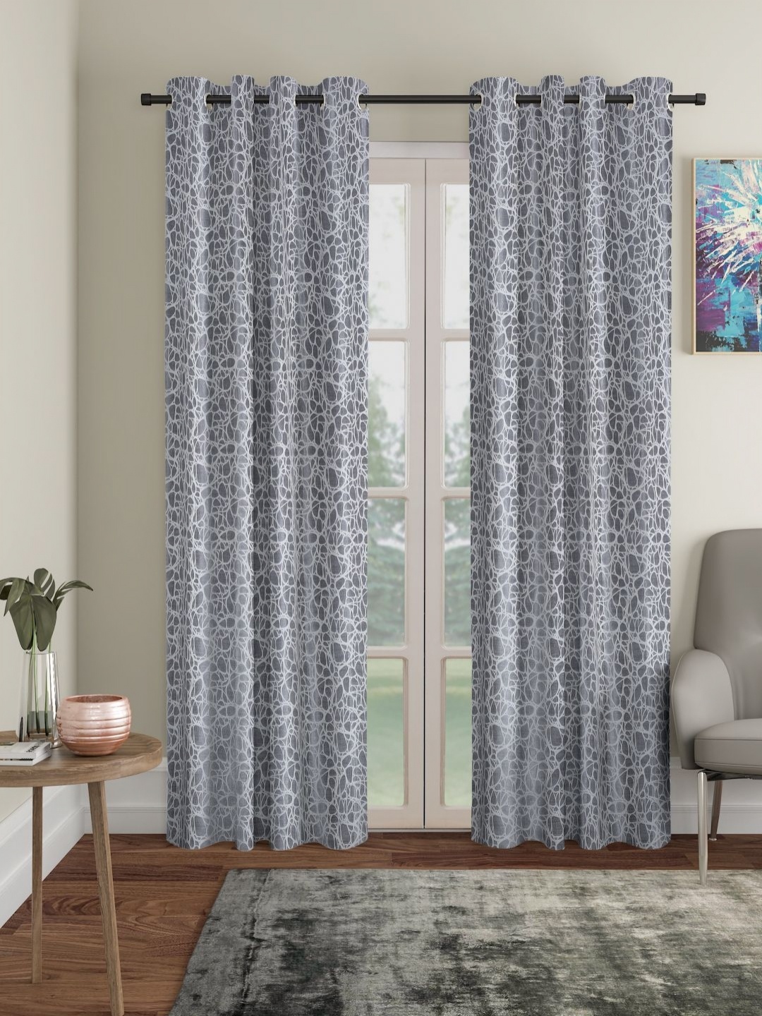 

HOSTA HOMES Grey & White Set of 2 Geometric Long Door Curtain